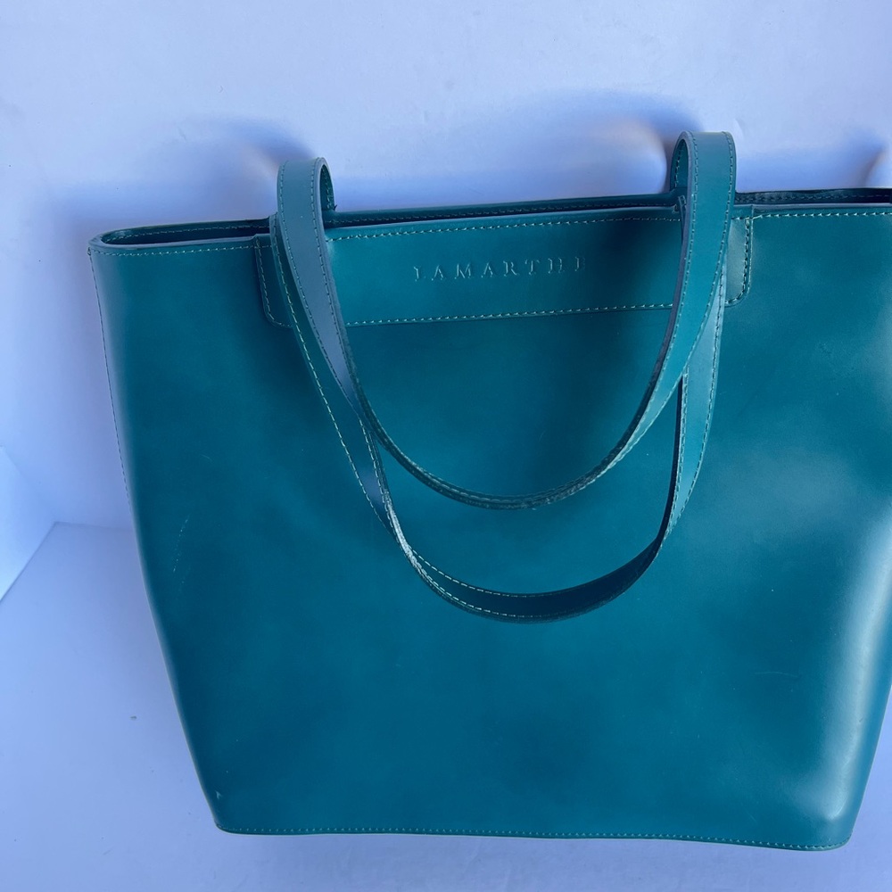 Teal Leather Tote by Lamarthe - Picture 4 of 12